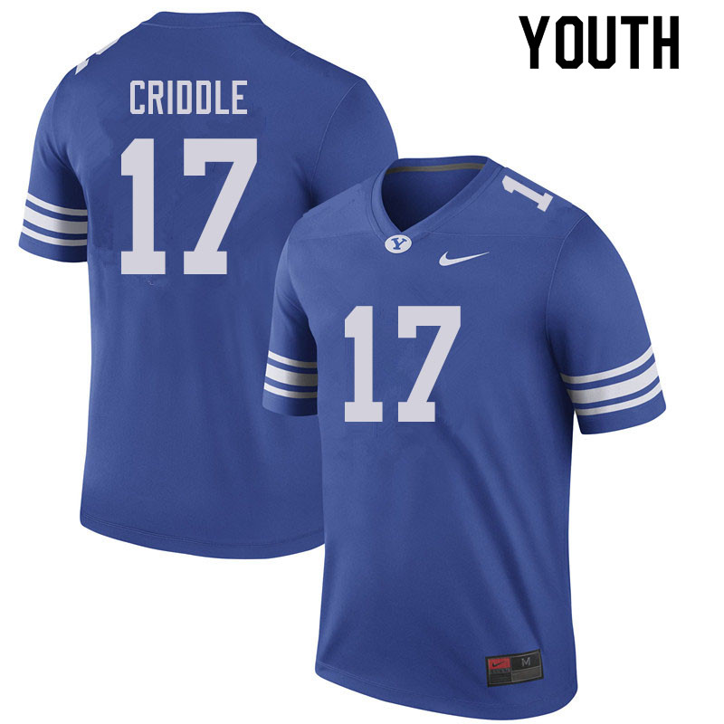 Youth #17 Matthew Criddle BYU Cougars College Football Jerseys Sale-Royal